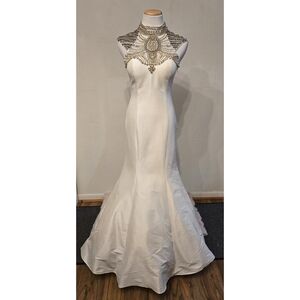 Rachel Allan White Embellished Prom Pageant Wedding Gown